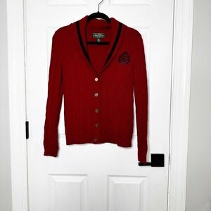 LRL Lauren Active Red Cable Knit Shawl Collar Cardigan Petite PXS Collegiate‎